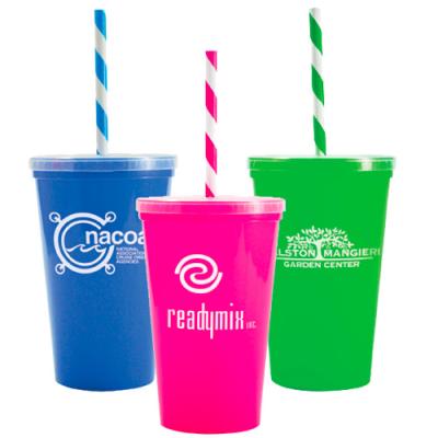 China Personalized Reusable Single Wall Plastic Stadium Drink Cups With Straw for sale