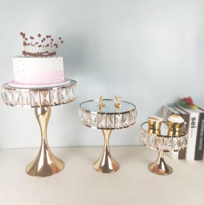 China Metal Viable Gold European Style Wrought Iron Cake Stand Home Decoration Party Dessert Display Table Three Tier Mirror Tray for sale