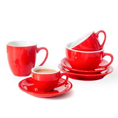 China Custom Viable Color Custom Logo Ceramic Coffee Cup & Saucer Wholesale Porcelain Cappuccino Cup for sale