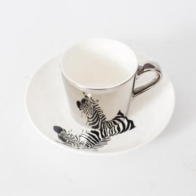 China Sustainable Cappuccino Coffee Cups Arab Ceramic Custom Plated Reflection Mirror Cup And Saucer for sale