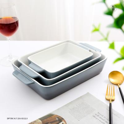 China Sustainable Custom Large Rectangle Oven Cake Bread Mold Porcelain Baking Dish Set Ceramic Baking Tray for sale