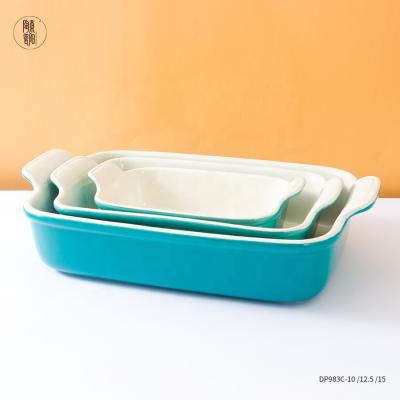 China Custom Viable Nordic Large Cake Loaf Lasagna Dish Rectangular Baking Pans Ceramic Baking Set for sale