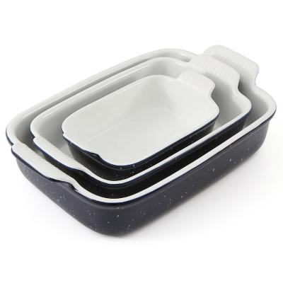 China Sustainable splatter paint private label bakeware custom speckled nordic bake plate ceramic bakeware for sale