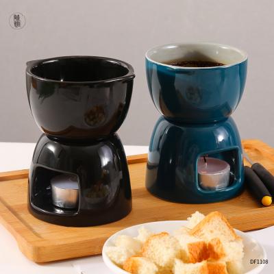 China Viable Porcelain Tealight Crucible Cheese Custom Chocolate Fondue Ceramic Mini Fondue Set for sale