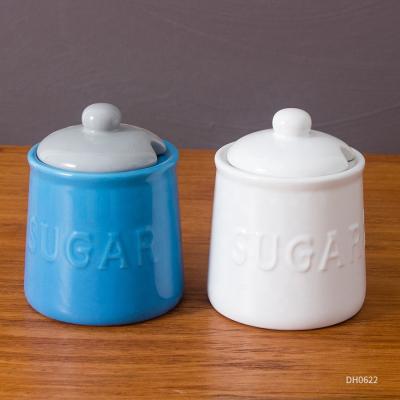 China Wholesale Cheap Viable Custom Salt Sugar Bowl Sugar Container Ceramic Sugar Pot With Spoon And Lid for sale