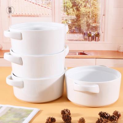 China Porcelain Sustainable Set 4 20 Ounce Stackable Soup Bowls With Handles Cereal Stew Chill Bowl Ceramic Soup Bowl Set for sale