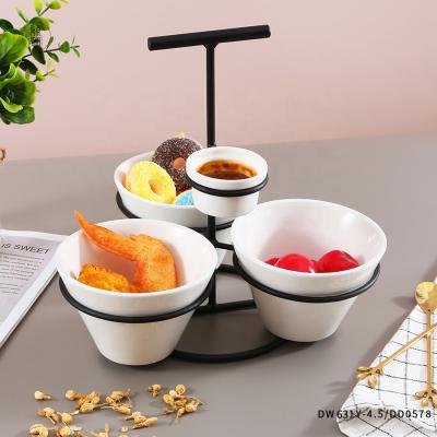 China Sustainable 2 Tier Porcelain Fruit Serving Bowl Snack Dessert Appetizer Display Dish Set Ceramic Bowl Set With Stand for sale