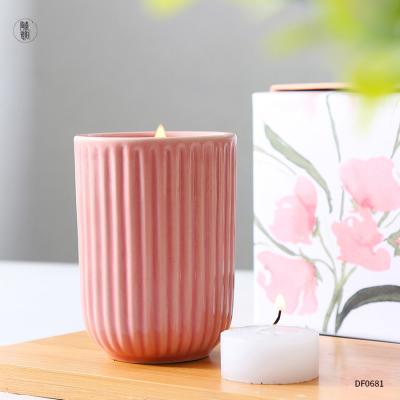 China Weddings Lace Striped Candle Jars Wave Wholesale 5.5 oz Candle Cup Custom Logo Ceramic Candle Jar for sale