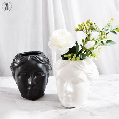 China Simply Vienna Black Face Flower Vase Planter Pot Planter Pot Home Decor Nordic White White Ceramic Modern Head Decor for sale