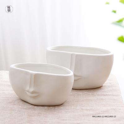 China Simply Custom Head Special White Flower Shape Face Flower Pot Roman Style Planter Ceramic Pot for sale