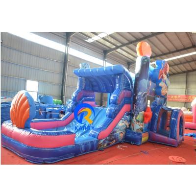 China Inflatable Ground Water Park with Slide Unisex Blue Mermaid Bounce House and Big Pool for sale