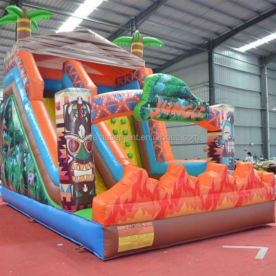 China 0.55mm PVC Tarpaulin Primeval JUNGLE Waterslide with Rock Climbing Wall and Bouncy Slide for sale