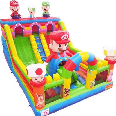 China Kids Outdoor Playground Mario Theme Air Trampoline Inflatable Bouncy Castle with Slide for sale