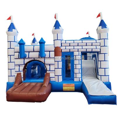 China Commercial PVC Bouncy Castle Combo with Slide Unisex Blue and White Castle Playground for sale