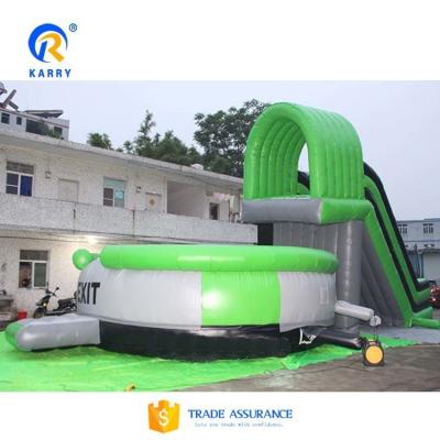 China Green Air Slide with Trampoline Style Free Fall Stunt Jump Inflatable Air Bag for sale