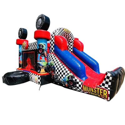 Cina Unisex Red Monster Truck tema gonfiabile Bounce House Combo Slide per i bambini Party Time in vendita