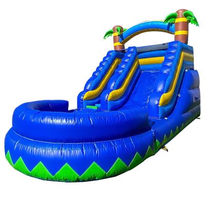 China Small Water Slide Inflatable with Pool Summer Palm Tree Klein Blue Kid Toys Slide Game for sale