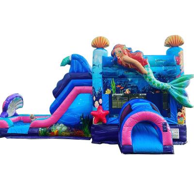 China Kids Bouncy Castle Mermaid Theme Inflatable Bounce House with Slide Customized Color for sale