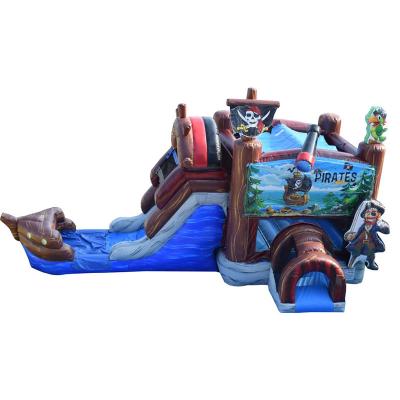 China 27ft Adults Size Pirate Ship Inflatable Bounce House with Slide and WaterSlide Combo for sale