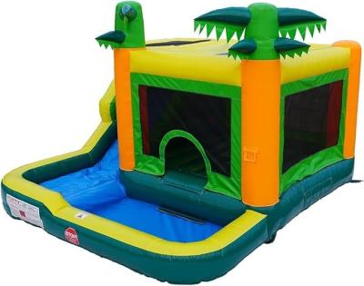 China Casa de rebote de agua de PVC tropical inflable Piscina tobogán de agua Capacidad máxima 100-500 kg en venta