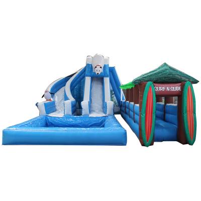 China Park Polar Bear Series tobogán de agua inflable con piscina hecho de tela de Oxford en venta