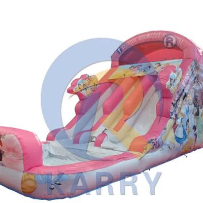 China Playcenter Summer Water Park Pink Princess Inflatable Water Slide with Pool for sale