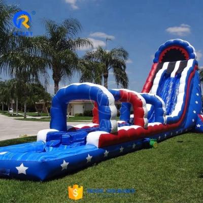 China Outdoor Commercial Inflatable Water Slide with USA Flag Style and Super Long Slip Lane for sale