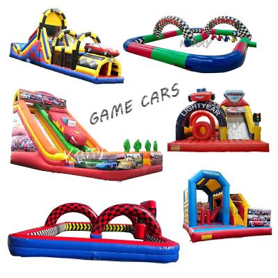 China Outdoor Inflatable Racing Car Slider Dry Slides Castle Bounce House for Children for sale