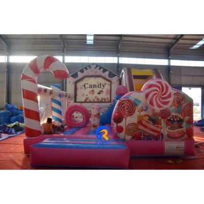 China Kids Outdoor Playground Inflatable PVC Candy House Bounce House Combo Water Slide for sale