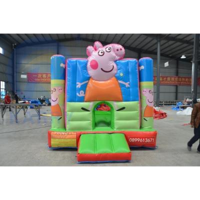 China Unisex Hot Pink Cartoon Pig Bouncy Castle with Slide and Customized Sea PVC Adventure for sale