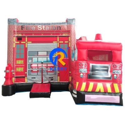 China Unisex Kids' Inflatable Fire Station Theme Bouncer House with Jumping Slide Combo for sale