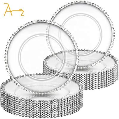 China Sustainable Round gold silver rim bead acrylic charger plate dinnerware wholesale charger transparent plastic plates hot selling for wedding for sale