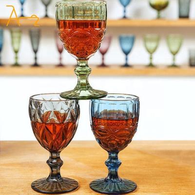 China Sustainable Wholesale Glassware Vintage Colorful Decoration Glass Wine Water Cup Green Gradient Goblet Glasses For Hotel Restaurant for sale