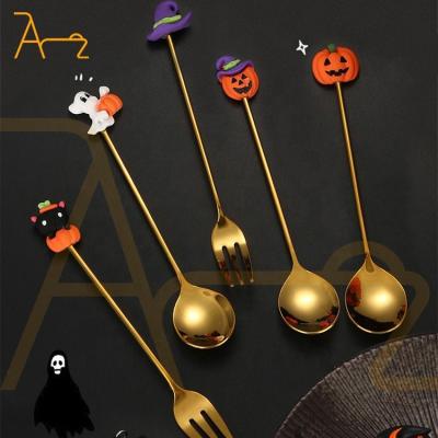 China Sustainable Wholesale Halloween Christmas 4 piece mirror gold sets flatware Knife fork and spoon stainless steel cutlery set for wedding for sale