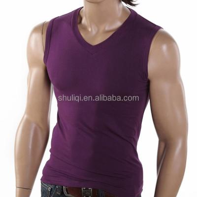 China Anti-pilling Wholesale Purple V-neck Vest T-Shirts For Jogger Bodybuilding T-shirt Men for sale