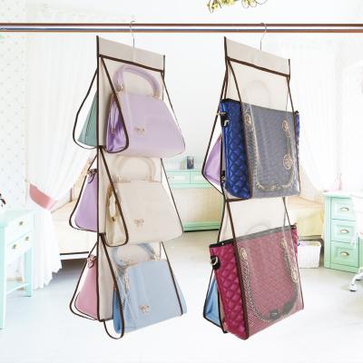 China Durable Dust Proof Washable Purse Handbag Hanging Organizer Rotating Hang Finished Hanging Closet Storage Mesh Bag Shelving Bag for sale