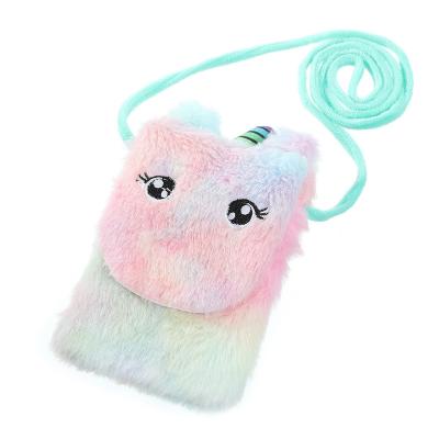 China New Winter Cartoon Plush Cross Body Bag Kids Unicorn Money Coin Purse Little Girl One Shoulder Gift Bag for sale