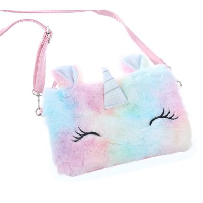 China Children Cartoon Plush Cross Body Bag Unicorn Money Coin Purse Little Girl One Shoulder Gift Bag for sale