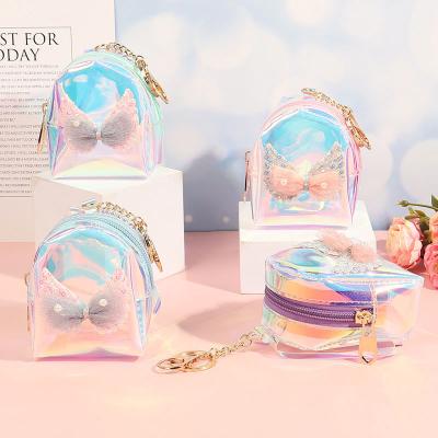 China Hot Amazon Sale Coin Storage Bag Women Lipstick Organizer Chain Pouch Card Holder Hot Amazon Sale Bow Laser Bag PVC Transparent Earphone Bag for sale