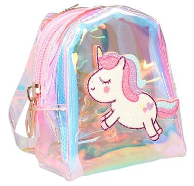 China Transparent Wallet Cute PVC Unicorn Lipstick Organizer Pouch Card Holder Money Transparent Earphone Bag Keychain Bag Laser Coin for sale