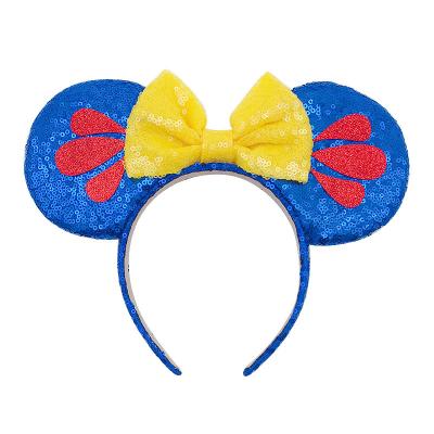 China Decoration Girls Sequins Bow Hair Circle Snow White Hair Band Frozen Bow Cartoon Headband for sale