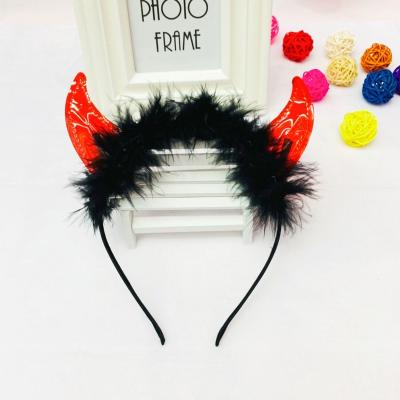 China Red Devil Horn Black Luminous Feather Children's LED Flash Headband Decoration Halloween Horn Holiday Hair Circle Party Decoration for sale