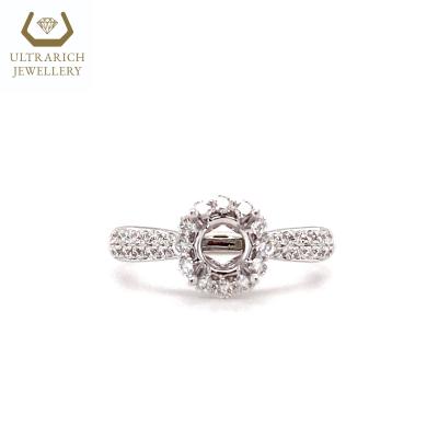 China Latest Design Claw Semi-mount Diamond Ring Halo Setting 18K White Gold FASHION Jewelry for sale