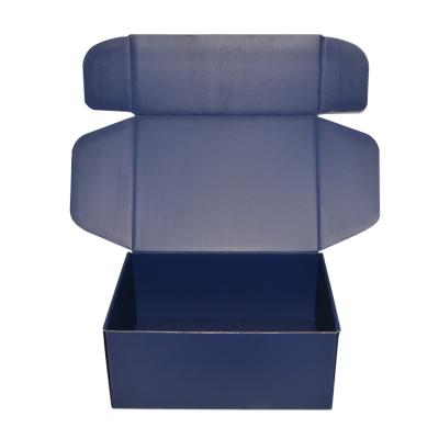 China Recycled Materials Custom Blue Corrugated Box Cardboard Mail Shipping Easy Fold Sending Box With Logo for sale