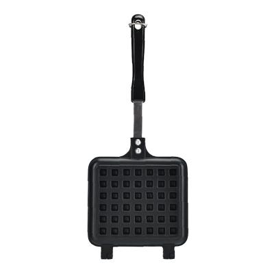 China Outdoor Die Cast Aluminum Nonstick Single Coating Waffle Maker Nonstick Baking Handle Phenolic Black No Induction Single Waffle Maker for sale