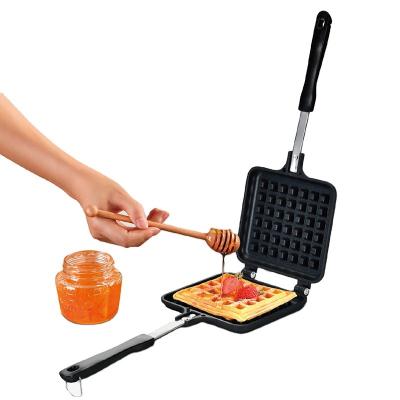 China Outdoor Die Cast Aluminum Nonstick Single Coating Waffle Maker Nonstick Baking Handle Phenolic Black No Induction Single Waffle Maker for sale