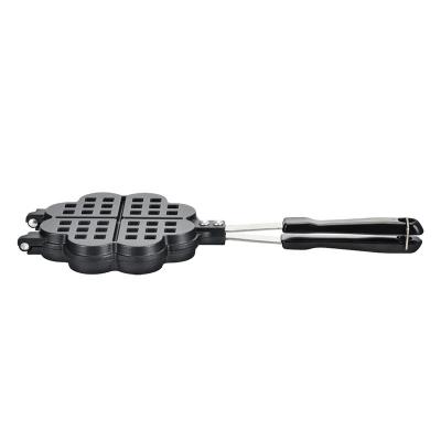 China Black Flower Waffle Marker Non-Stick Bake Out Die-Cast Aluminum Non-Stick Coating Phenolic Handle No Induction Flower Waffle Marker for sale