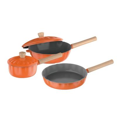 China 20/22/24/26/28cm Aluminum Nonstick Coating Frying Die Cast Viable Pan Without Lid Phenolic Handle With Wood Printing Frying Pan for sale