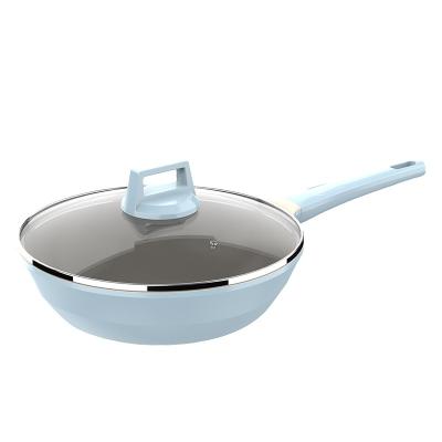 China 28/30cm Durable Die Cast Wok Aluminum Nonstick Coating Pan With Glass Lid Phenolic Handle And Knob With Soft Touch Wok Pan for sale