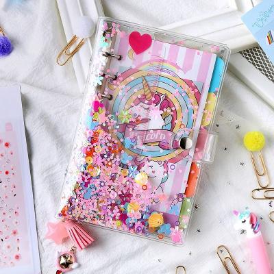 China Refillable A5 A6 Kawaii Glitter PVC 6 Rings Diary Diary Notebooks Stationery Supplies Cute Spiral Binder for sale